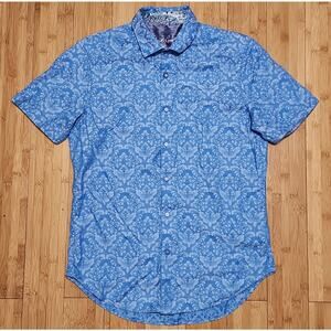 Robert Graham Mens Small Shirt Blue Floral Short Sleeve Collared Classic Fit AOP